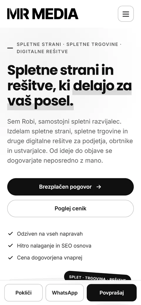 Domača stran MR Media na telefonu