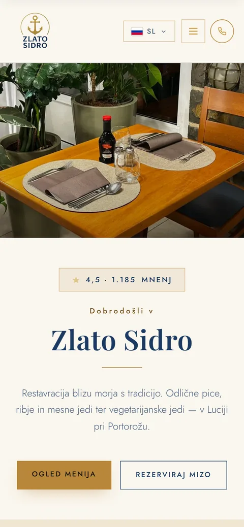 Domača stran Zlato Sidro na telefonu
